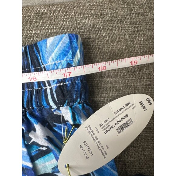 Tropic Goddess Women Large Blue Tropical Leaf Print Cruise Beach Wide-Leg Pants - Picture 6 of 7